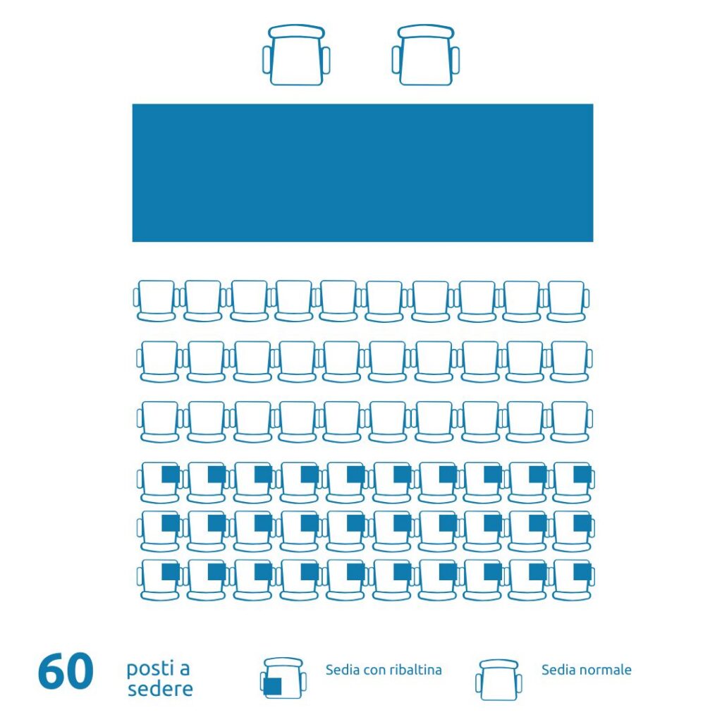 Disposizione a platea dell'aula polifunzionale: 60 posti