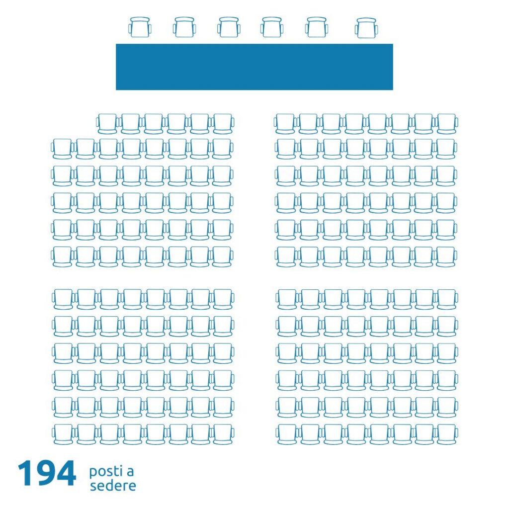 Disposizione a platea della sala conferenze